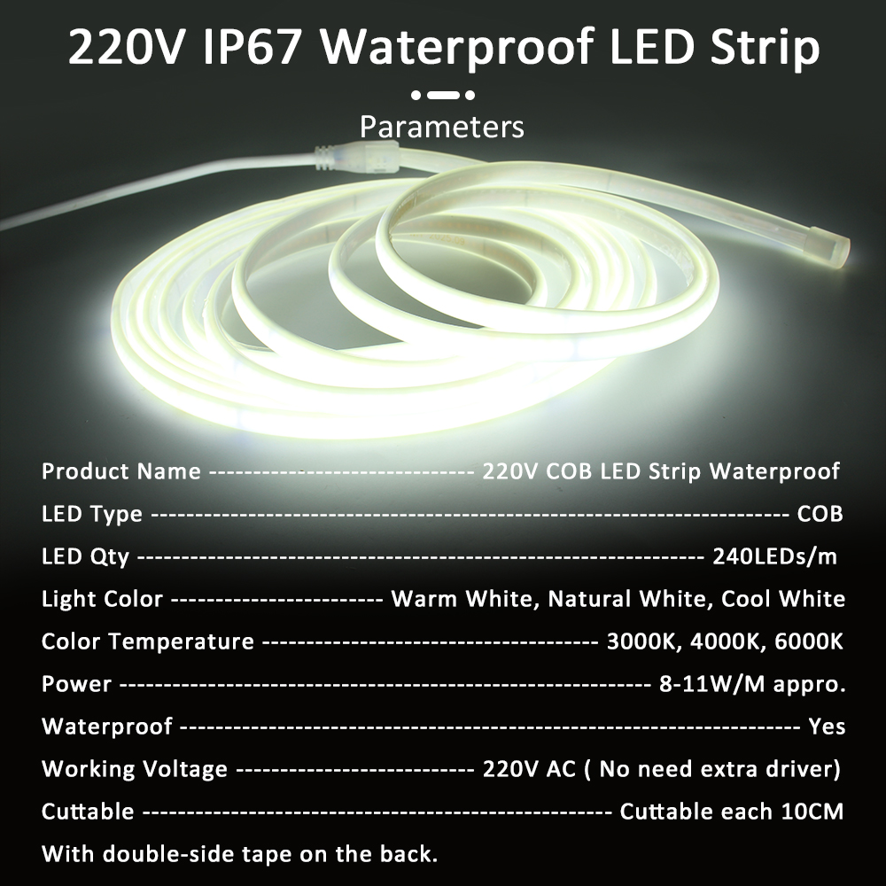 1-20m 220V COB LED Strip Light - Outdoor Lighting No Wiring recension och pris